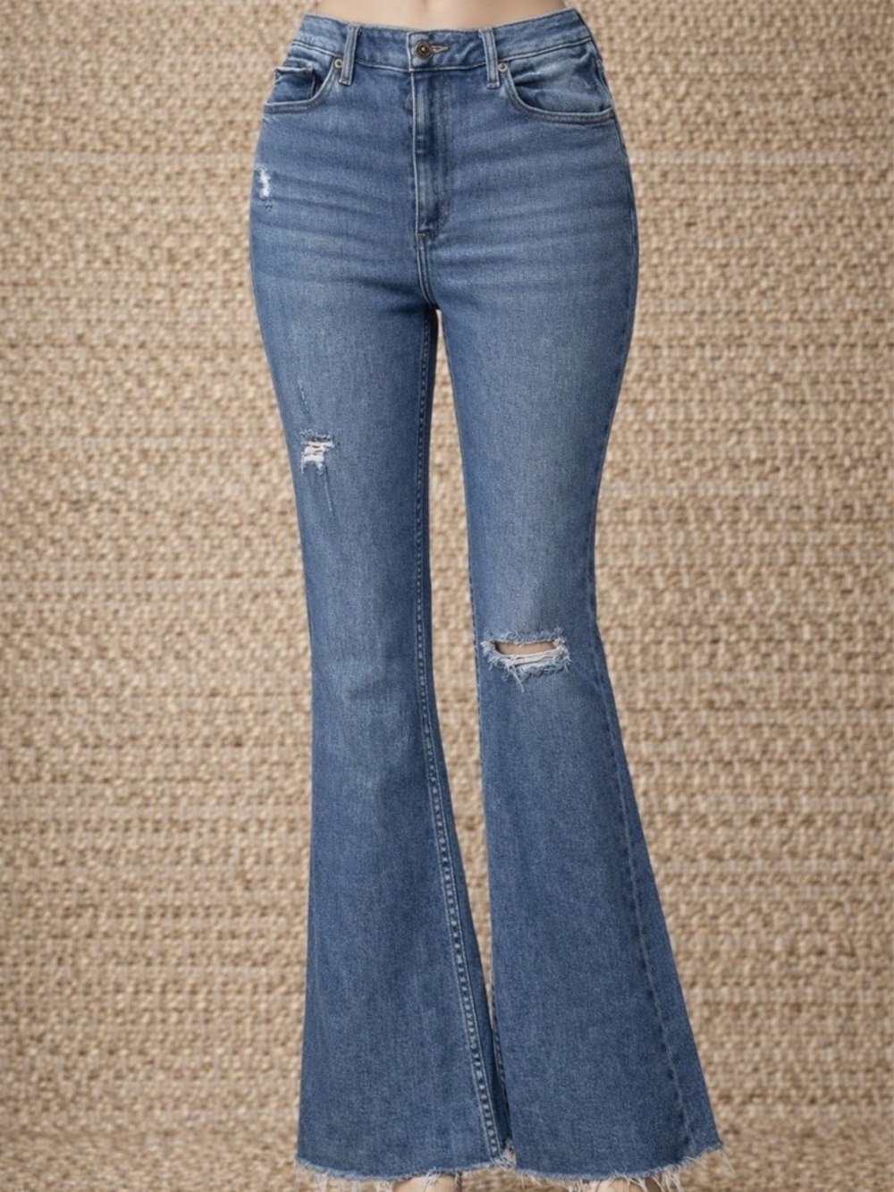 Idyllwind Mid-Rise Distressed Flare Jeans - Blue